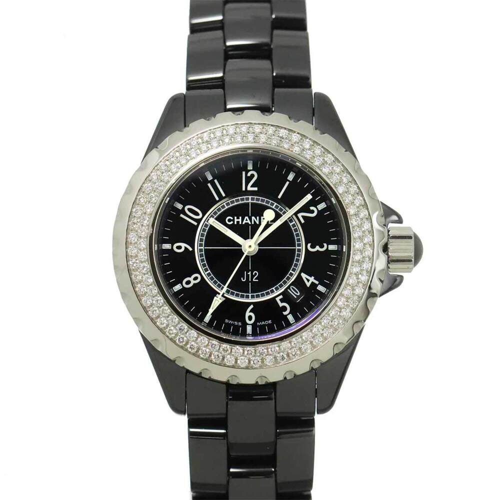 Chanel J12 33mm H0949 Genuine Diamond Bezel Ladies' Watch Black Ceramic Date ...